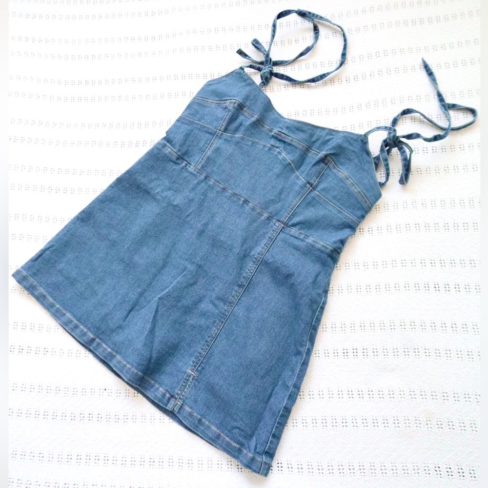 Francesca's Collections Blue Denim Romper